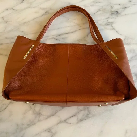 Kattee Cognac Brown Pebbled Leather Hobo Shoulder Bag Fringe Tassel Gold Accent - Picture 15 of 15